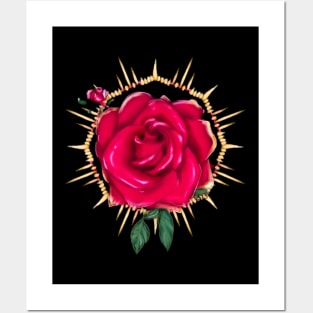 Red Rose with Golden Design Posters and Art